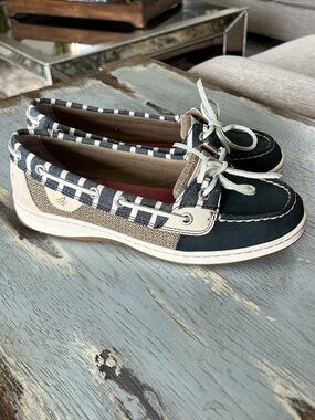 Sperry Navy and Cream Striped Moccasin Boat Shoes